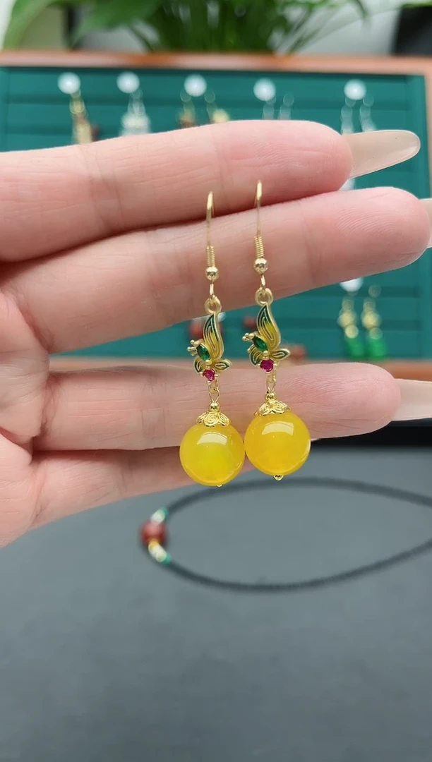 【闪购商品】玛瑙/玉髓耳饰银S925镀金镶嵌9