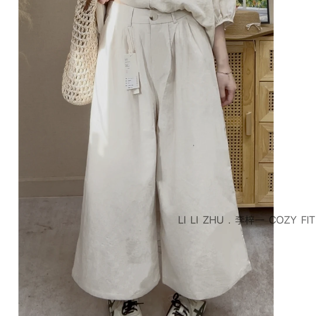 LI LI ZHU“山本裤”夏季松紧九分阔腿裤文艺裙裤显瘦宽松休闲裤