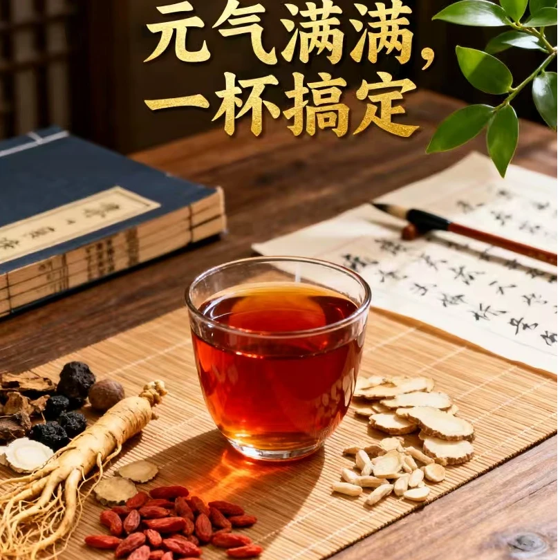 斟茶涧人参枸杞八宝元气茶含桑葚玛卡黄芪红枣茯苓养生茶
