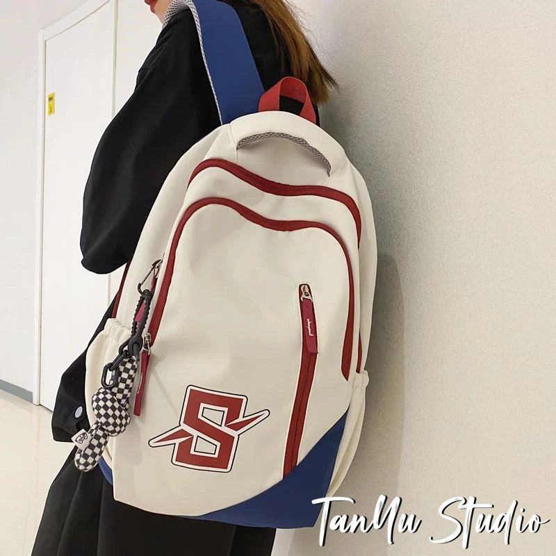探屿书包高中大学生美式复古大容量背包韩版潮流百搭初中生双肩包