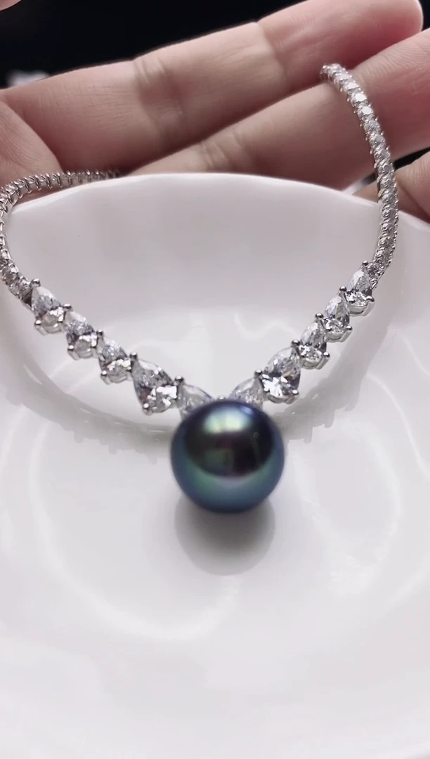 颈饰银S925镶嵌淡水珍珠淡水紫珠吊坠