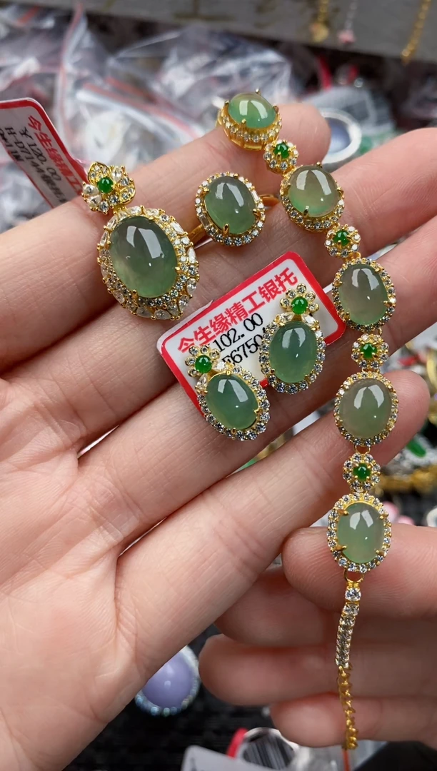 银S925镶嵌戒指翡翠2222----2