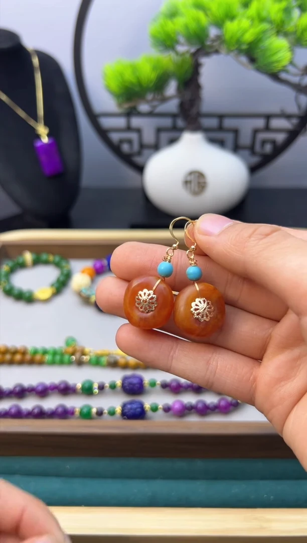 【闪购商品】蜜蜡耳饰14K金镶嵌E137