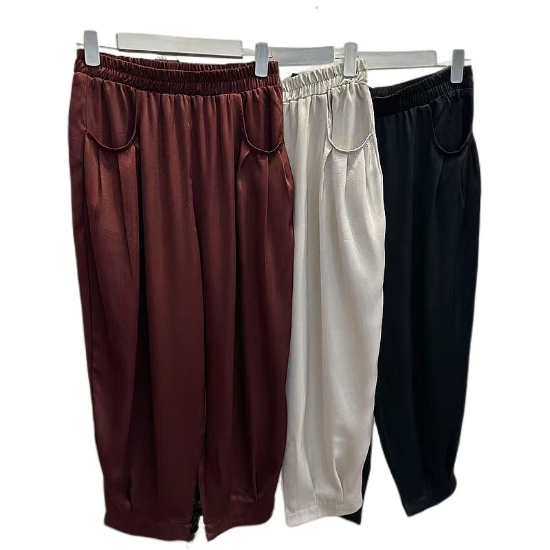 靓姿家 2025夏款醋酸锻面提花时尚百搭宽松休闲九分裤