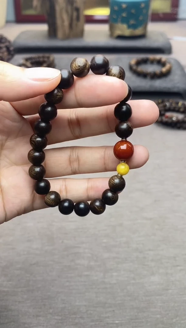 手串沉香木顺化玉化紫棋楠08 沉水单圈+配饰