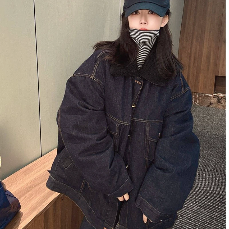 美式复古牛仔棉服外套女冬季新款加厚保暖宽松显瘦百搭夹克上衣潮