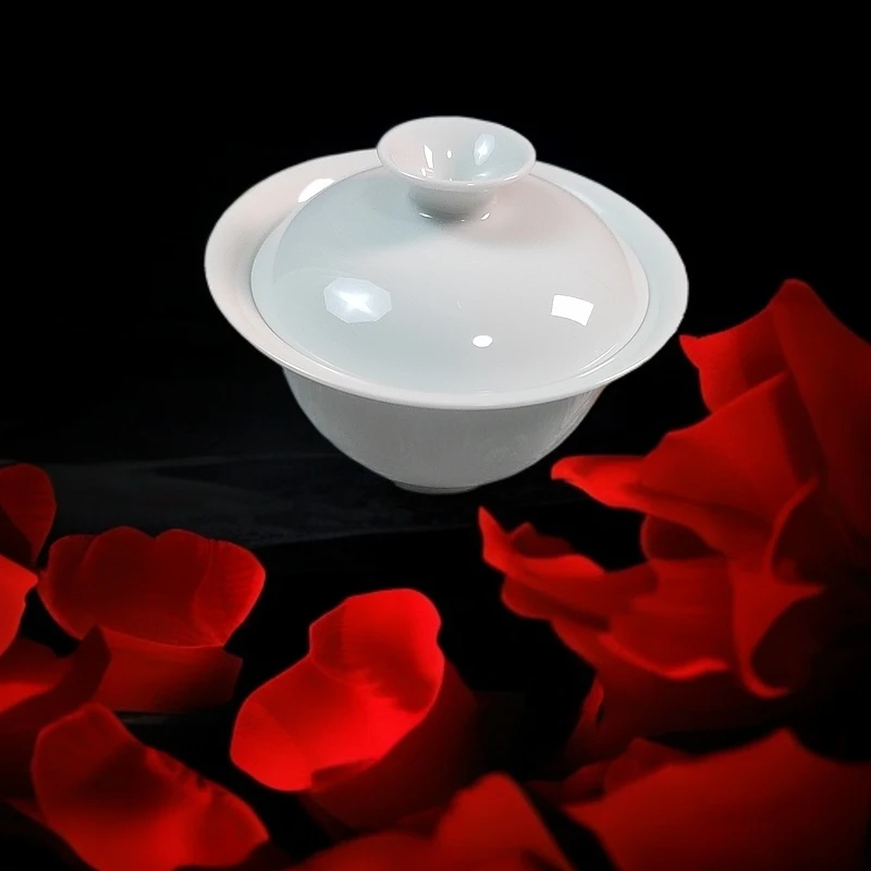 景德镇素胎白瓷若深珍藏小盖碗