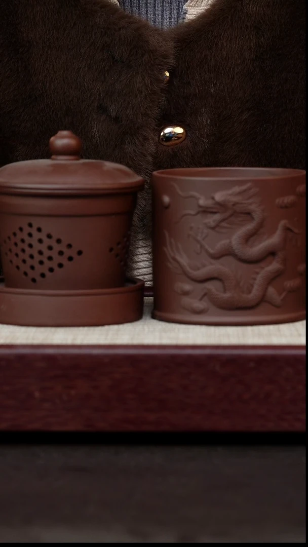 茶杯紫砂紫泥堆龙套组