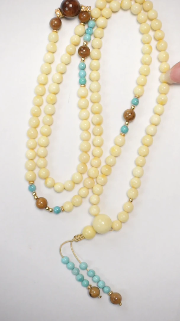 【闪购商品】琥珀颈饰未镶嵌白蜡圆珠108项链diy绿松石