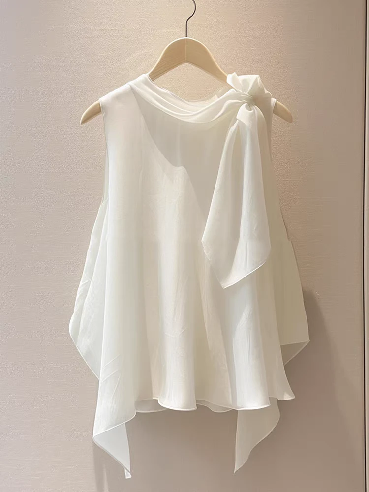 独特漂亮洋气高端别致小衫法式小上衣白色无袖衬衫2025新款女夏寄