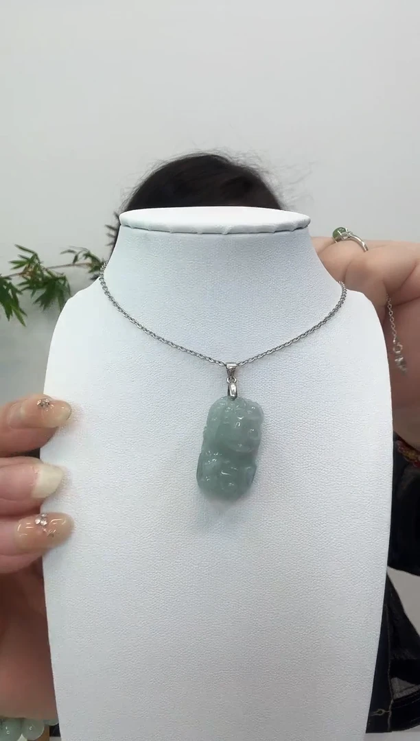 翡翠银S925镶嵌颈饰貔貅赠合金链