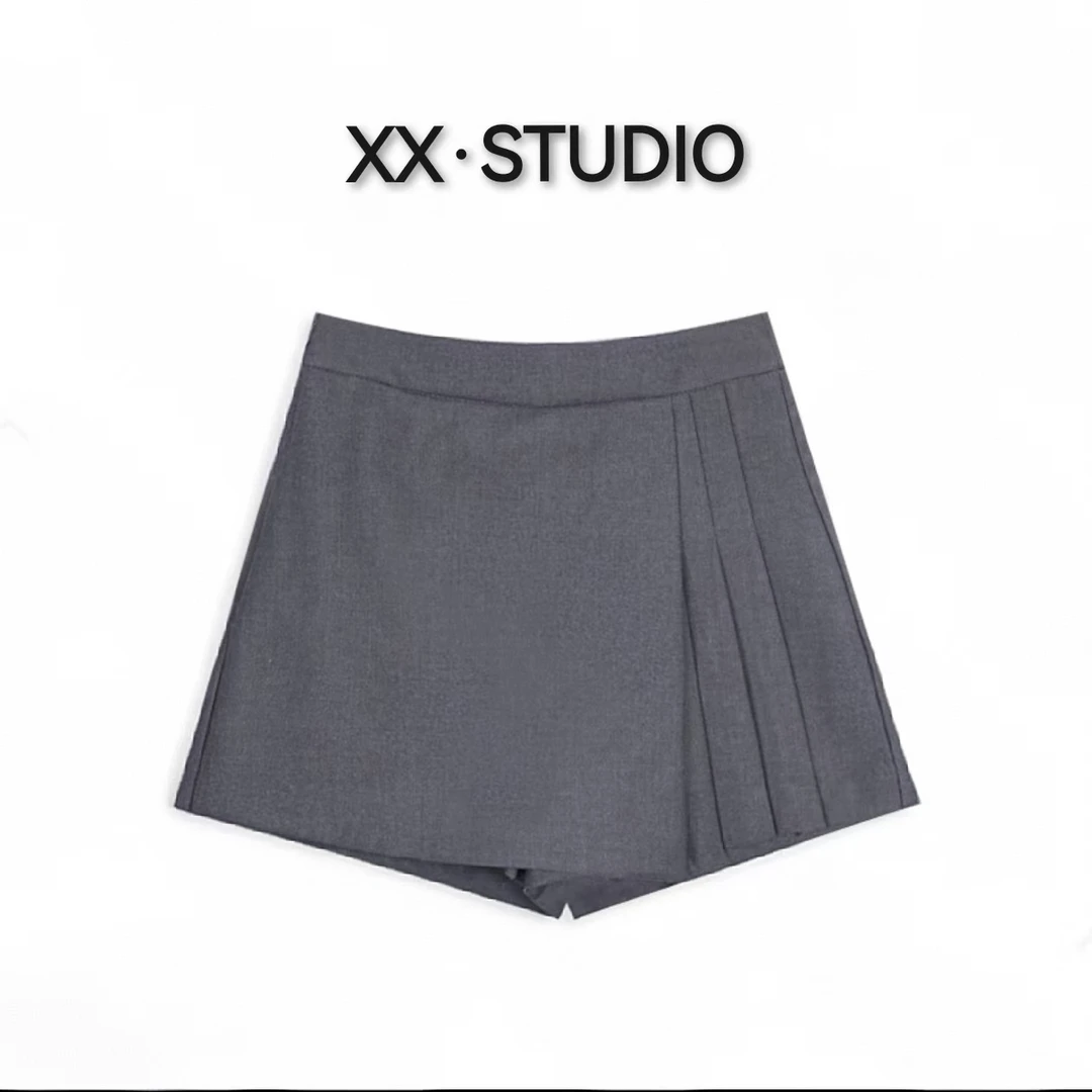 【囍儿】规则裤裙女夏季气质西装短裤裙高腰显瘦a字百褶裙裤