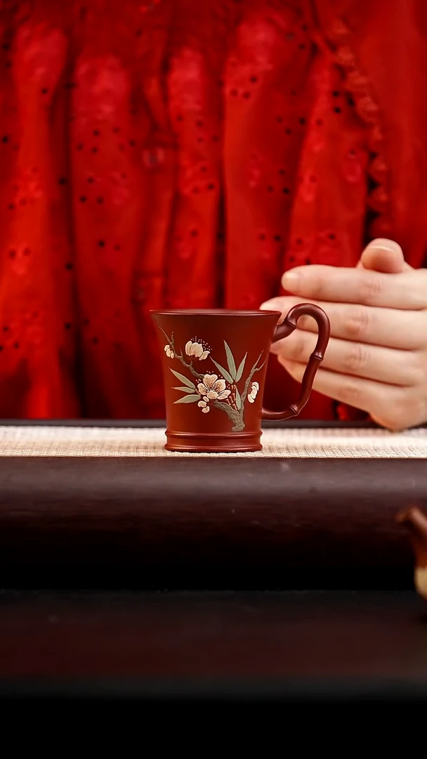 茶杯紫砂底槽清花开把杯