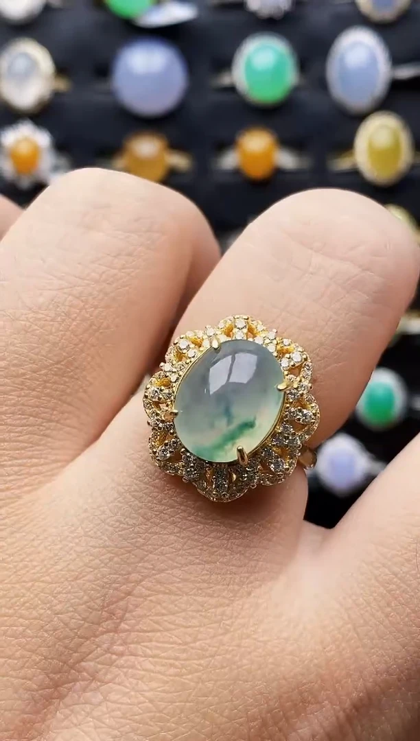 银S925镶嵌戒指翡翠7626