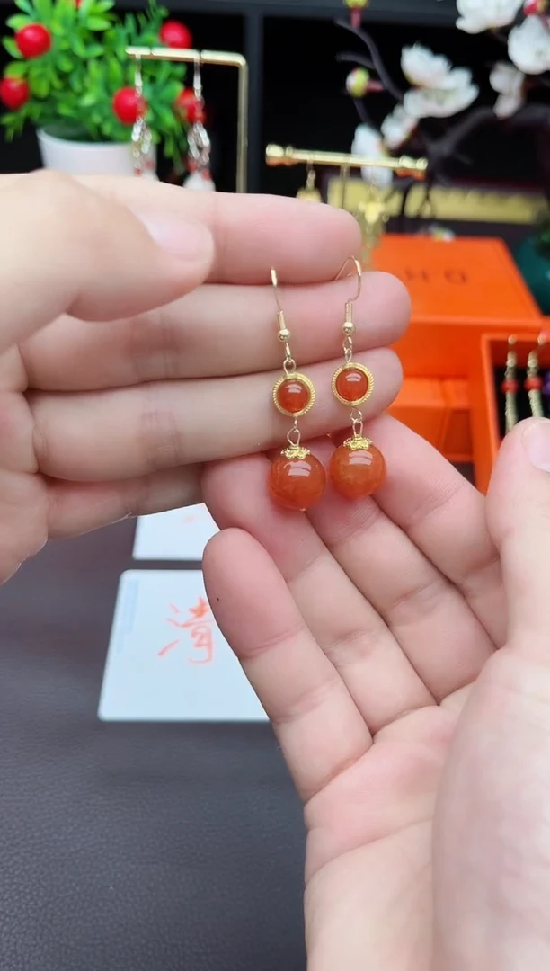 玛瑙/玉髓耳饰银S925镶嵌C04