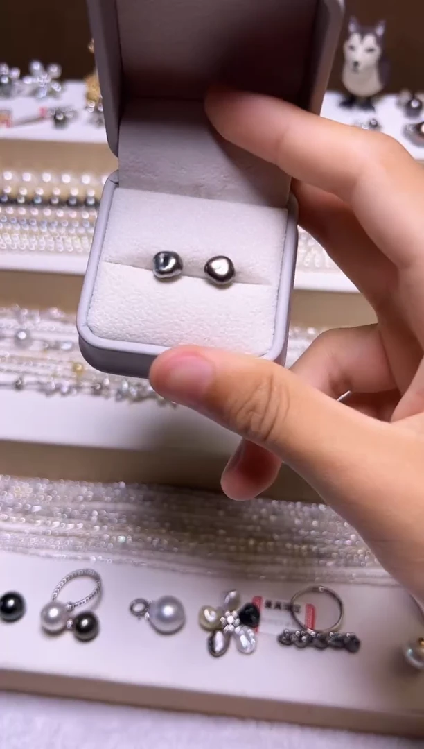 银S925镶嵌海水珍珠耳饰大溪地