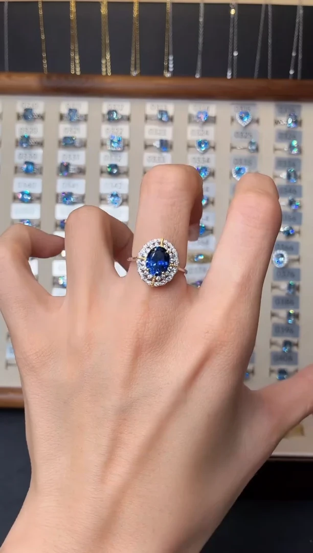 蓝宝石戒指银S925镶嵌0000