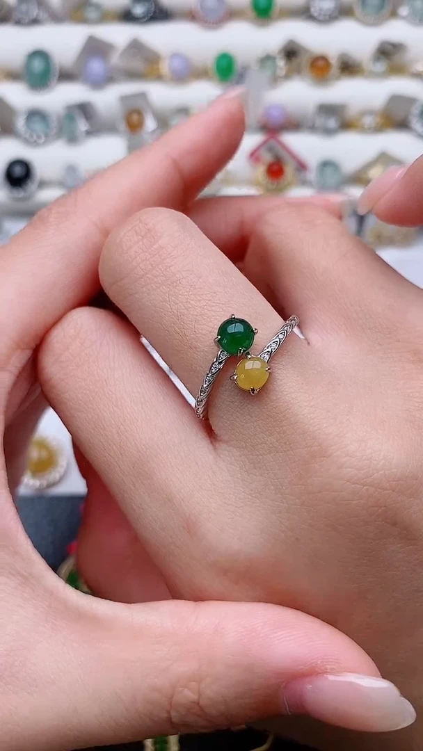 银S925镶嵌戒指翡翠大*亮正品 纯天然翡翠