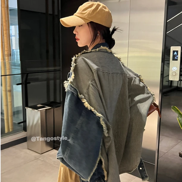 HELLOTANGO《一张封神》小众高级设计休闲百搭拼接牛仔外套F105#