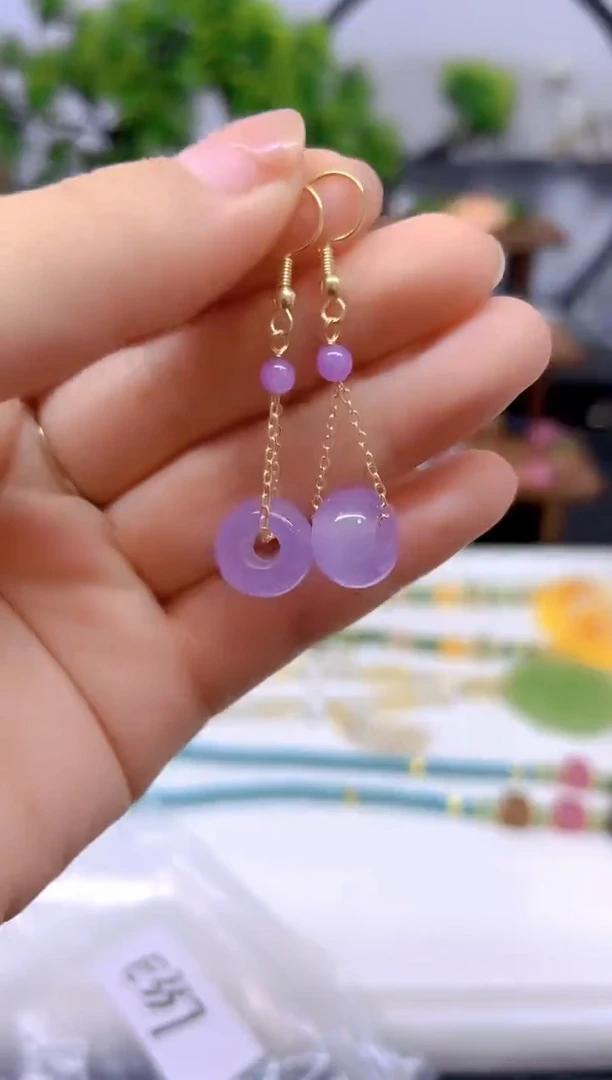 翡翠14K金镶嵌耳饰DIY款E337