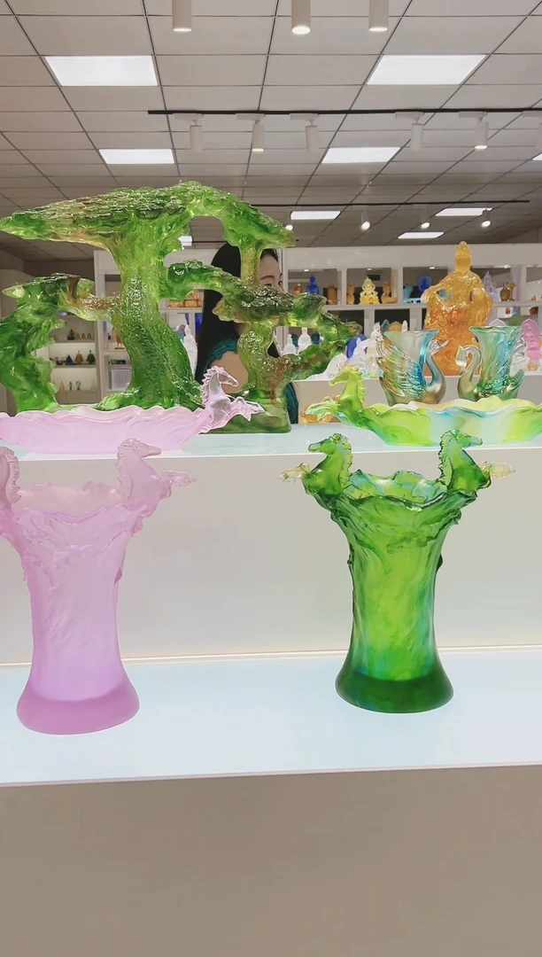 手工艺品琉璃少*明古法琉璃小号琥珀色狻猊香炉
