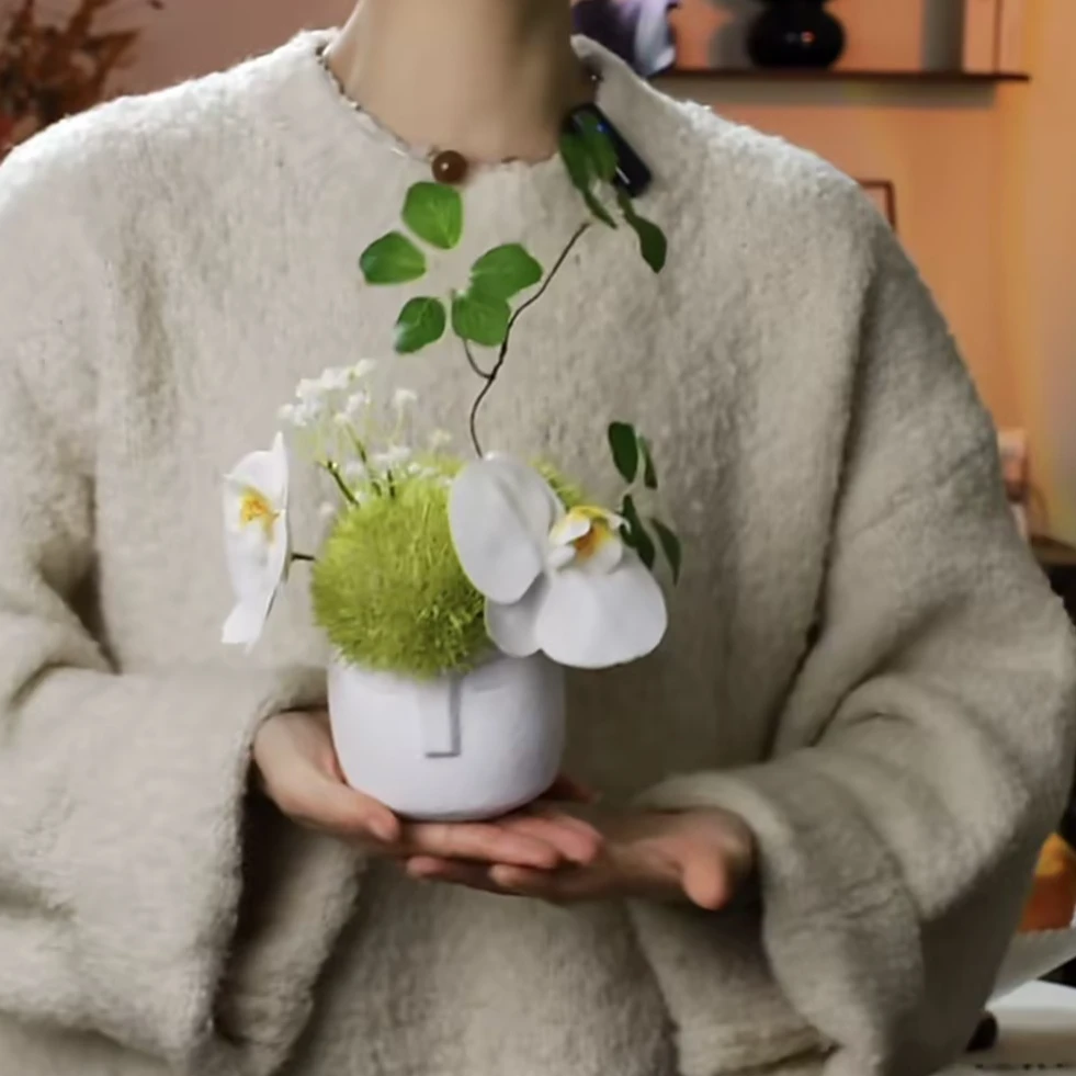 兰芽白色人像·仿真花假花餐桌花电视柜茶几玄关摆件家居装饰