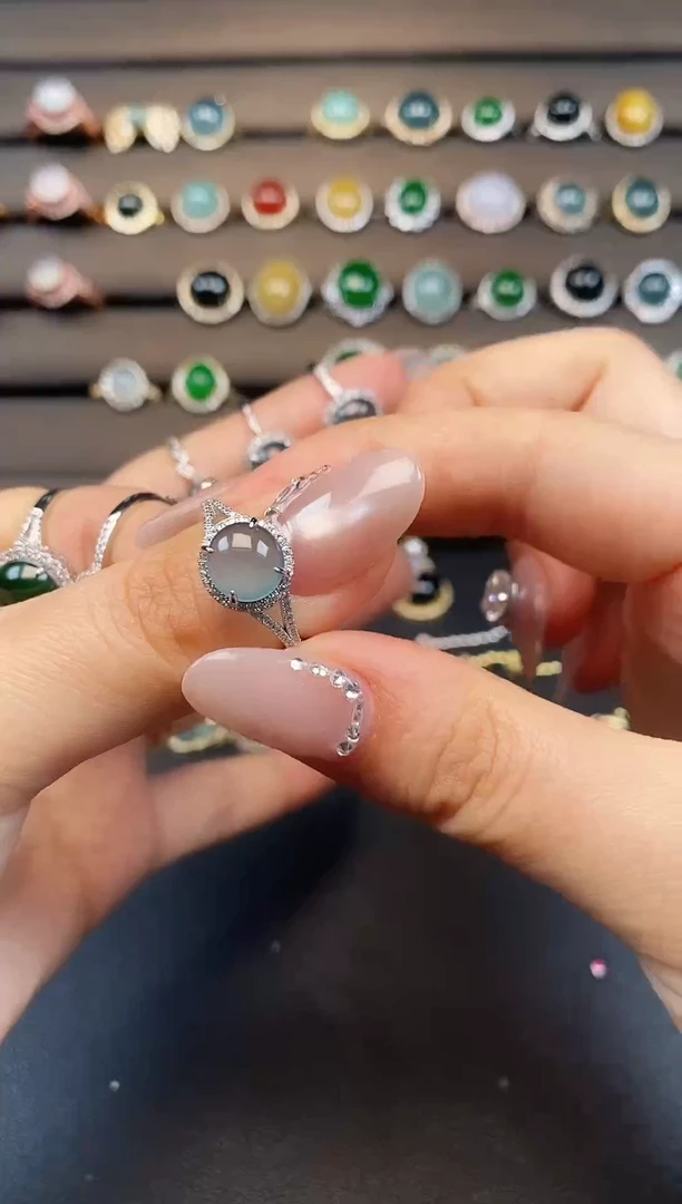 银S925镶嵌戒指翡翠74377