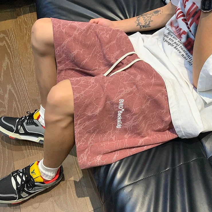 潮牌外穿刺绣短裤美式男生5五分裤男士夏季2025新款宽松休闲裤子