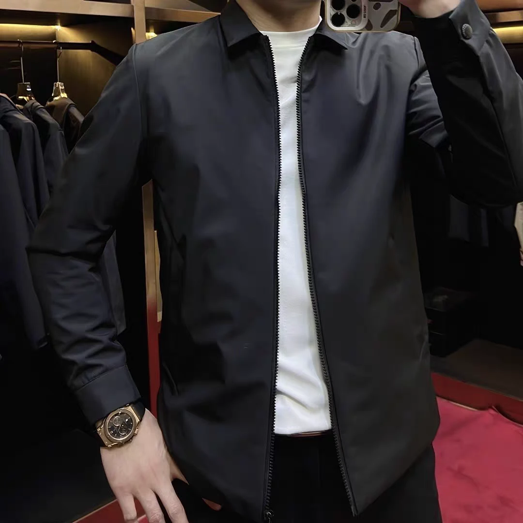 高端男士行政翻领夹克外套通勤休闲商务茄克衫2025春秋新款