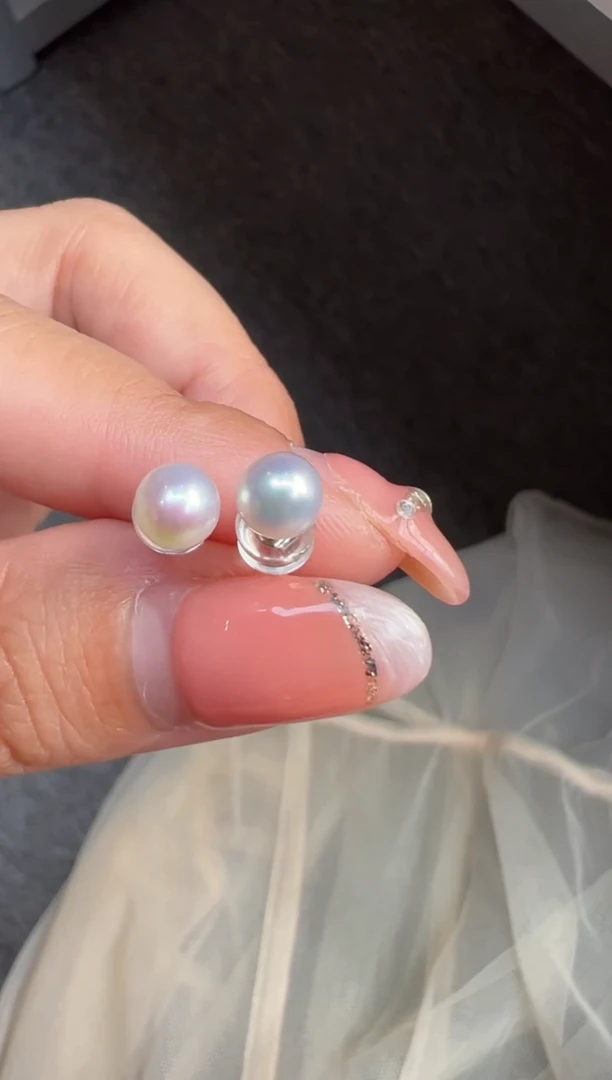 银S925镶嵌淡水珍珠耳饰5.5mm珍珠耳钉