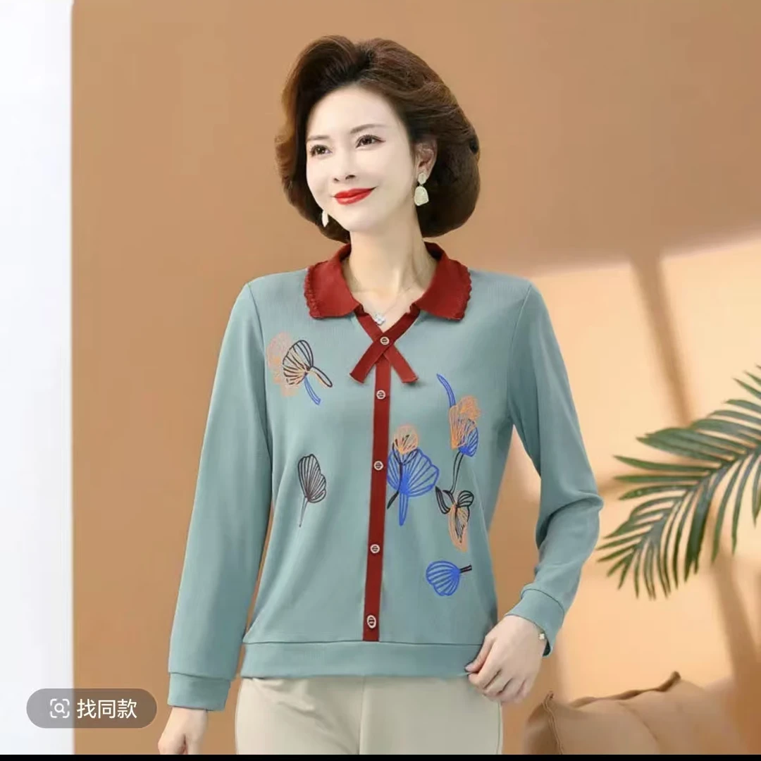 8369新款妈妈装上衣长袖打底衫洋气中老年女装春秋时尚小衫新仓库