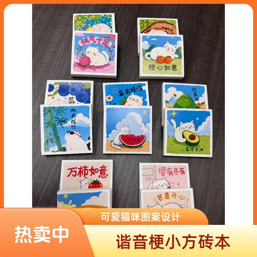 谐音梗可爱猫猫小方砖本12种颜色手工本diy便签本