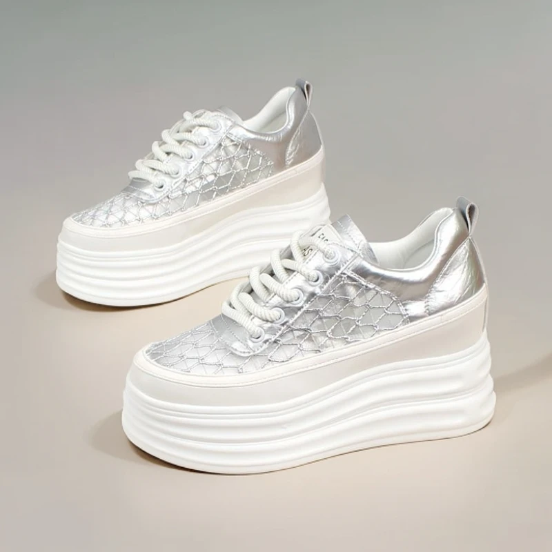超跟高8cm夏季新款网面潮鞋时尚百搭朋克风厚底小白鞋小个子女鞋