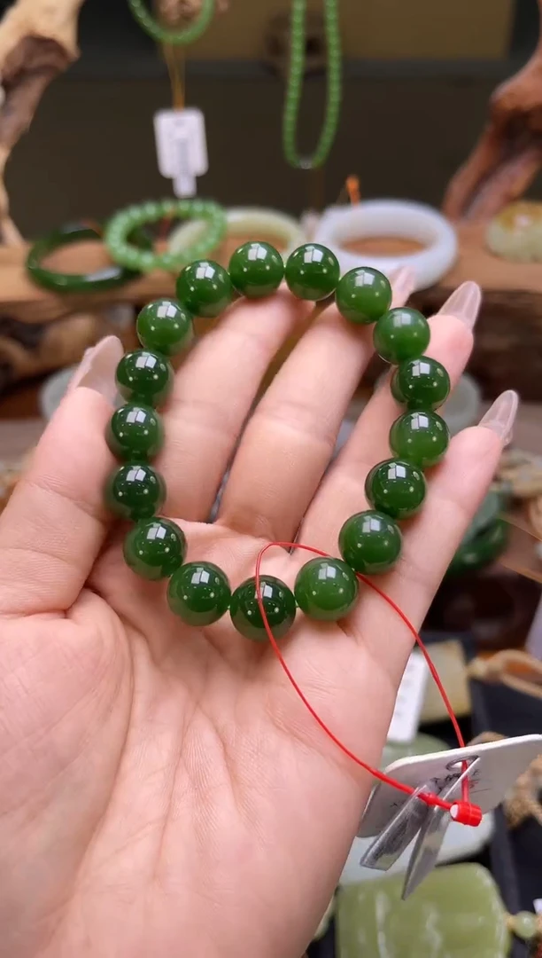 未镶嵌手串和田玉卡12俄七碧玉 圆珠 9010865
