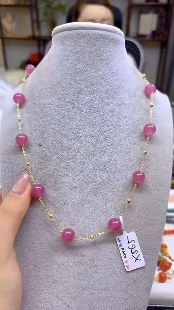 银S925镀金镶嵌颈饰红色碧玺DIY款X565