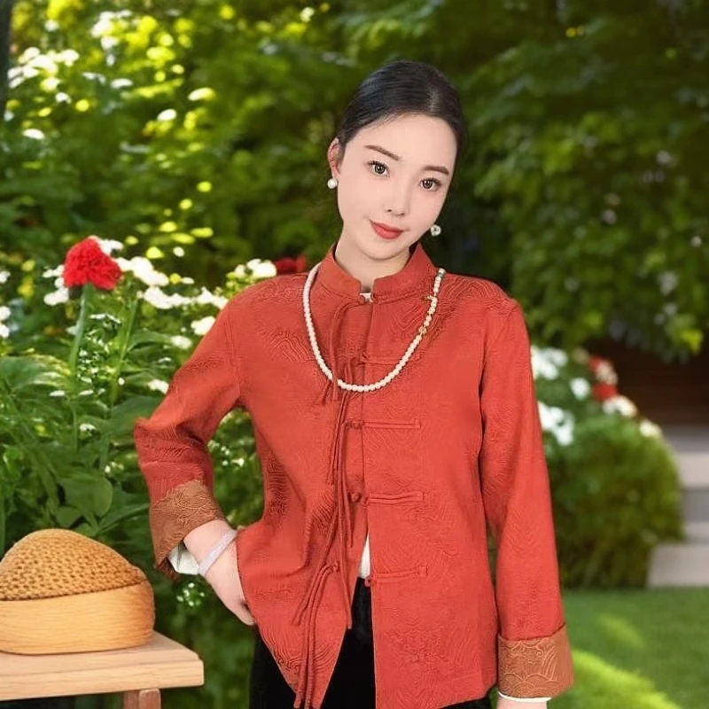 新中式国风重磅提花红色春款上衣外套2025新款厂家原版正品