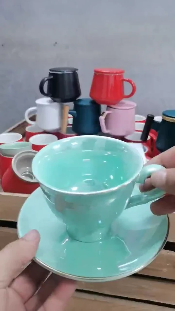 绿色鎏金咖啡杯欧式复古