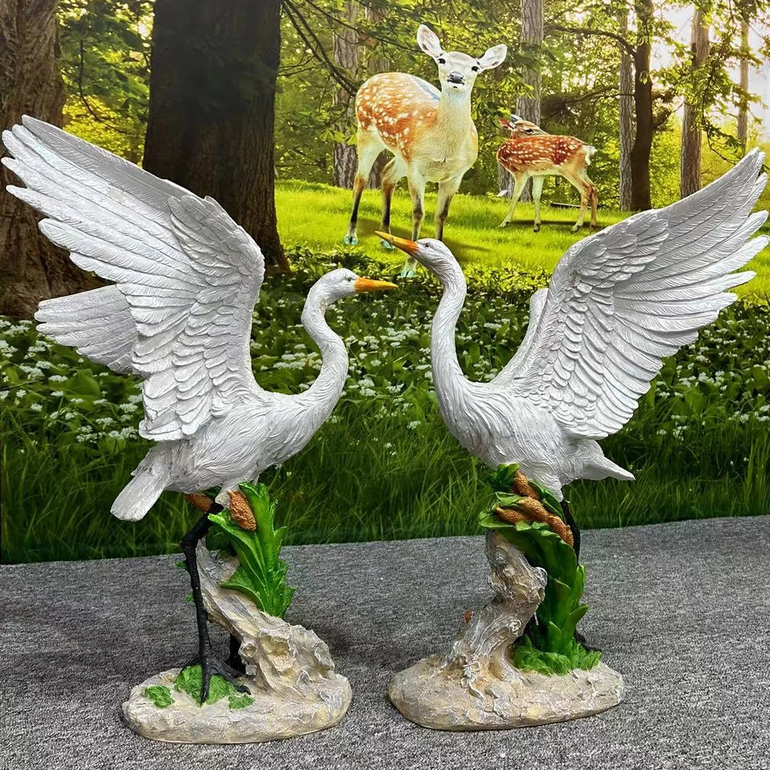 大仙鹤展翅水池花园庭院客厅大尺寸实心沉底落地造景摆件写实摆件