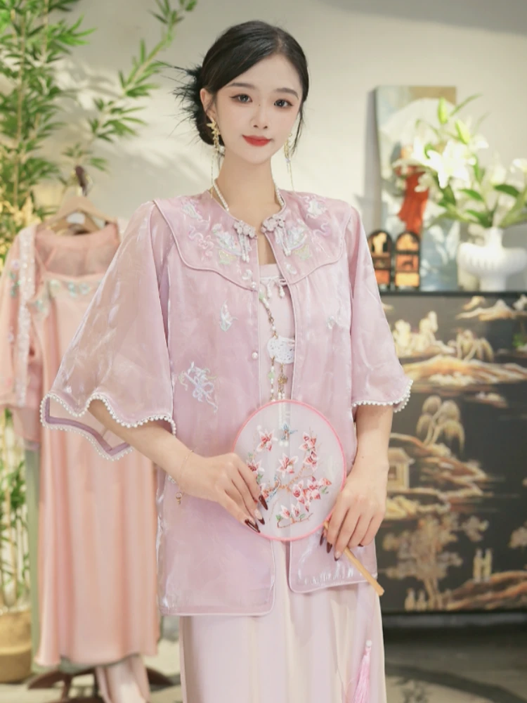 代佳莉2025春季新款中国风古风飘逸日常樱粉仙气套装（6737+6757）