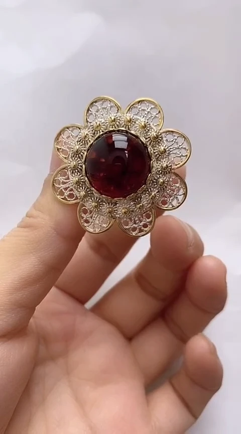 【闪购商品】琥珀裸石银S925镶嵌琥珀戒指