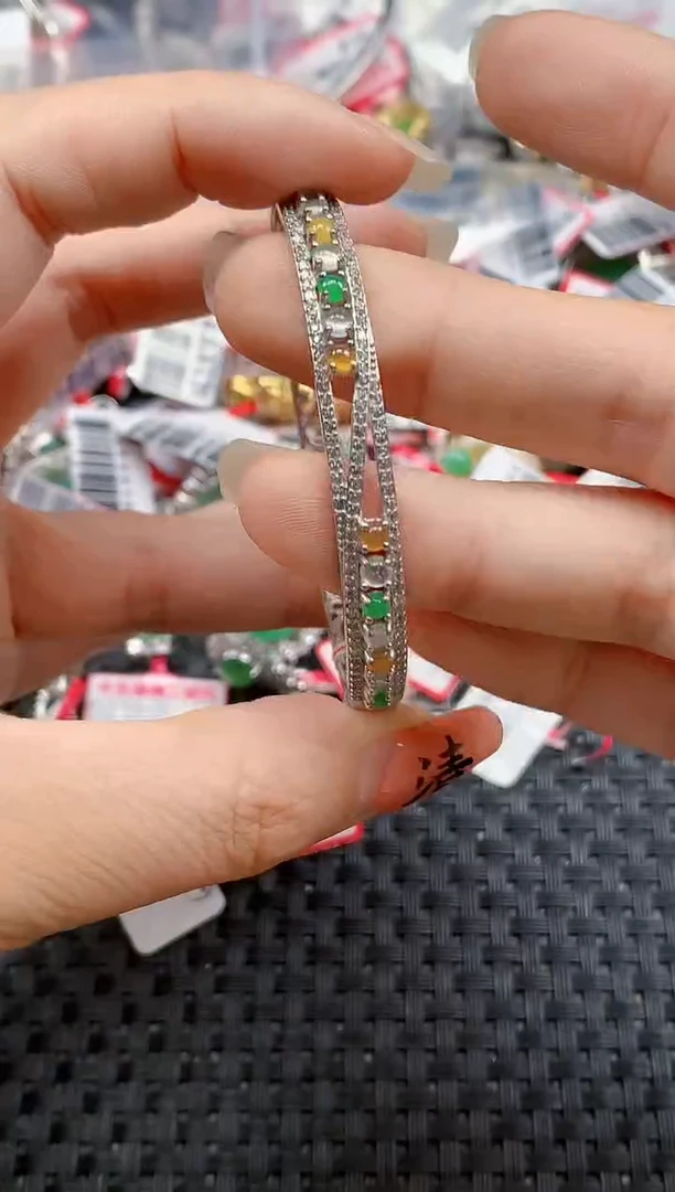 银S925镶嵌戒指翡翠天然A货缅甸翡翠