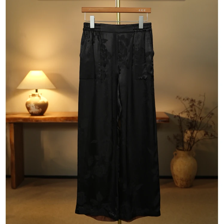 【闲花秋意-香云纱直筒裤】中式国风香云纱直筒裤0235