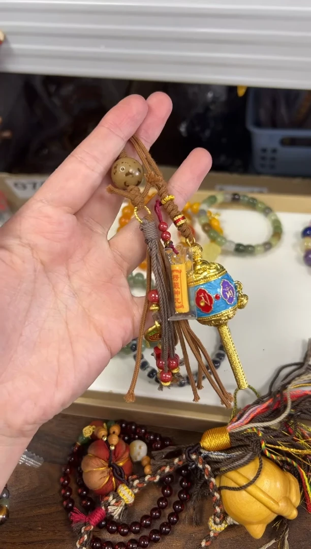 天然辰砂转金筒朱砂编制款挂件[0875]