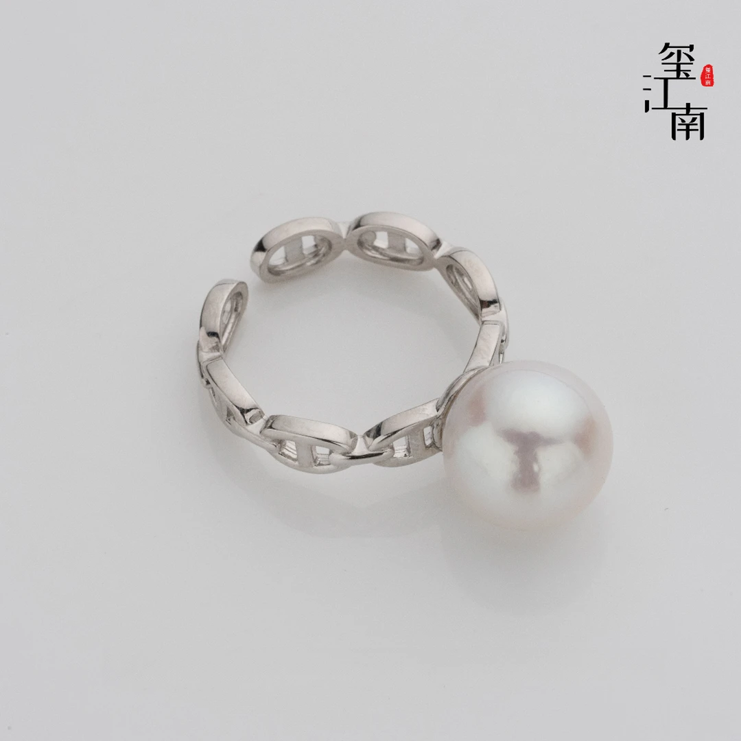 大牌猪鼻子｜淡水珍珠戒指S925银大点位正圆开口戒10～11mm FJ030