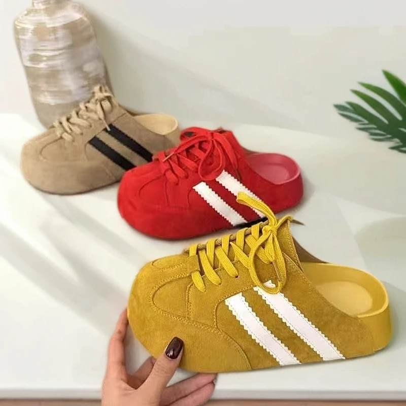 网红爆款2025春夏时尚韩版系带休闲风勃肯鞋内增高软底包头半拖鞋