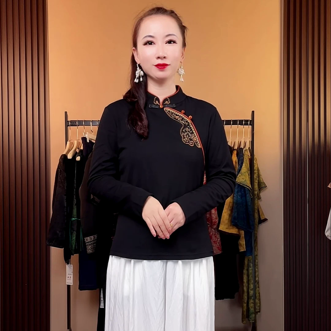 【小皮原创】如意新中式国风上衣打底衫时尚洋气百搭长袖