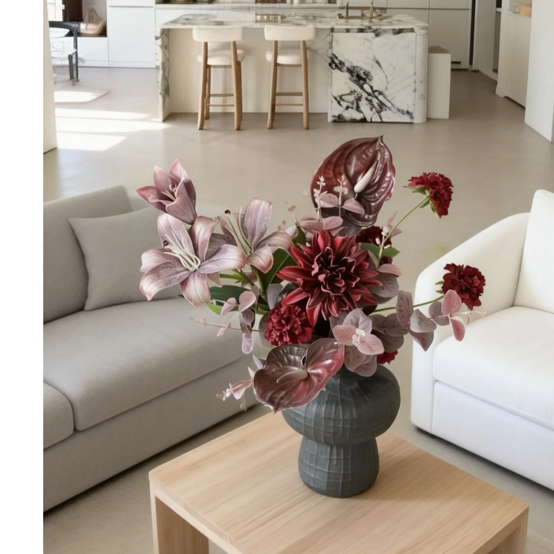 暮野·紫色系帝王花百合花铁线莲仿真花客厅玄关餐桌高级感摆件