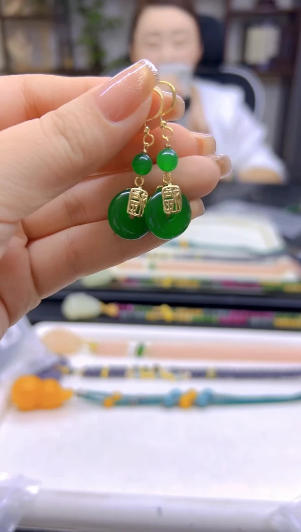 翡翠14K金镶嵌耳饰DIY款E717