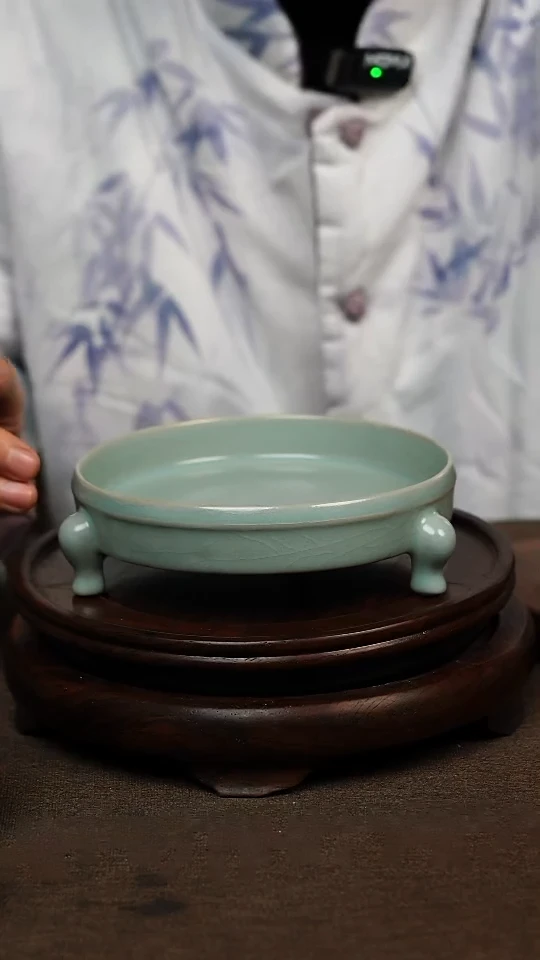 瓷片仿古天青全手三足洗壶承  微瑕 不带礼盒