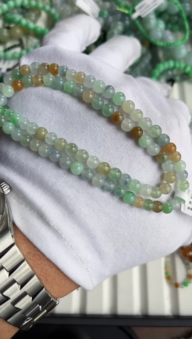 散珠翡翠翡翠手串卡5+  绕手3圈